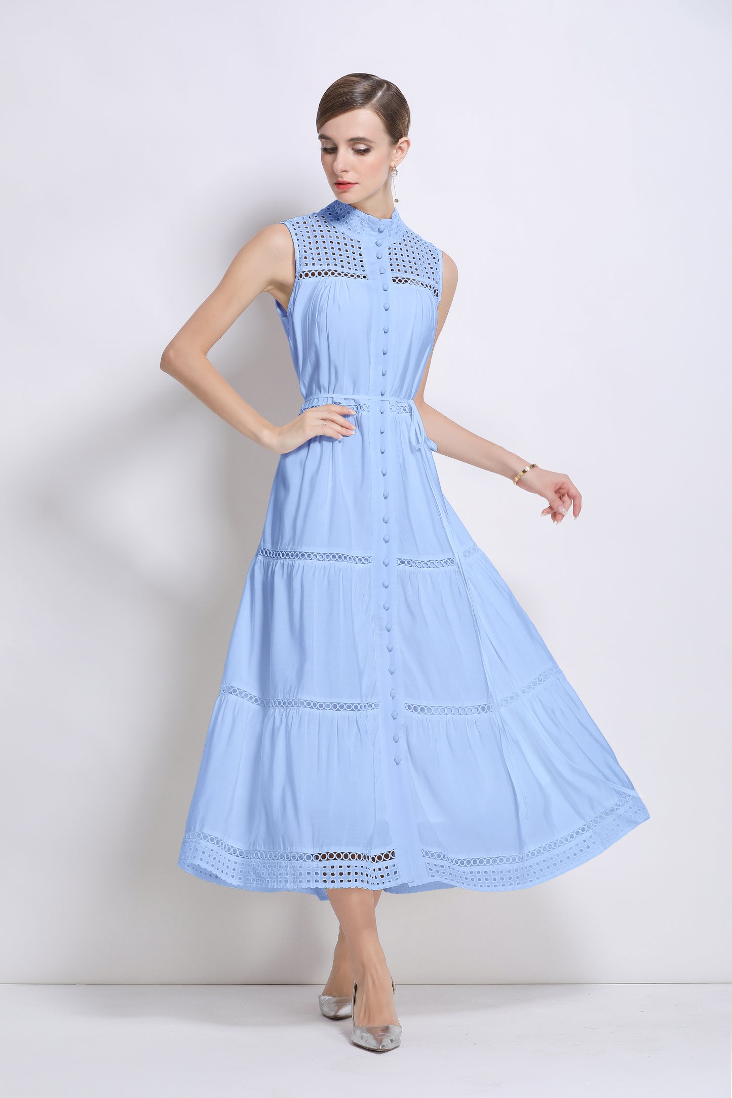 Women's Hollow Out High Neck Sleeveless Maxi Dress