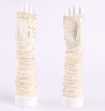 Women's Long Lace Fingerless Gloves Elbow Length Gloves