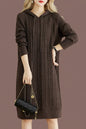 Women's Cable Knit Sweater Hoodie Midi Dress