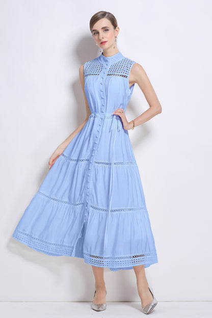 Women's Hollow Out High Neck Sleeveless Maxi Dress
