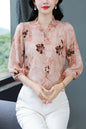Women's Floral Print Ruffle Button Loose Blouses Top