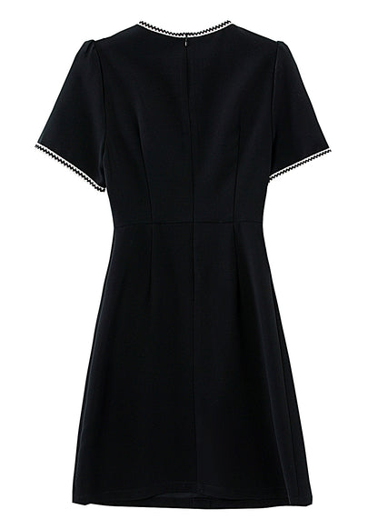 Black Contrast Trim Button Front Mini Dress with Pockets