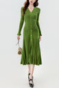 Women's V-Neck Sweater Knit Fishtail Hem Midi Dress