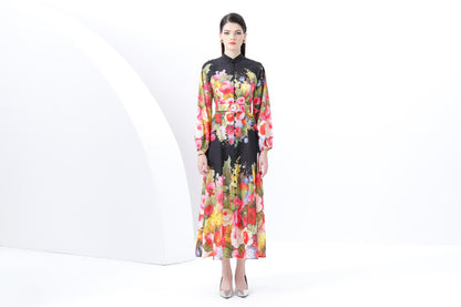 Women's Floral Print Puff Sleeve Maxi Dress