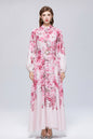 26-Women Floral Print Button Flowy Maxi Belt Dress