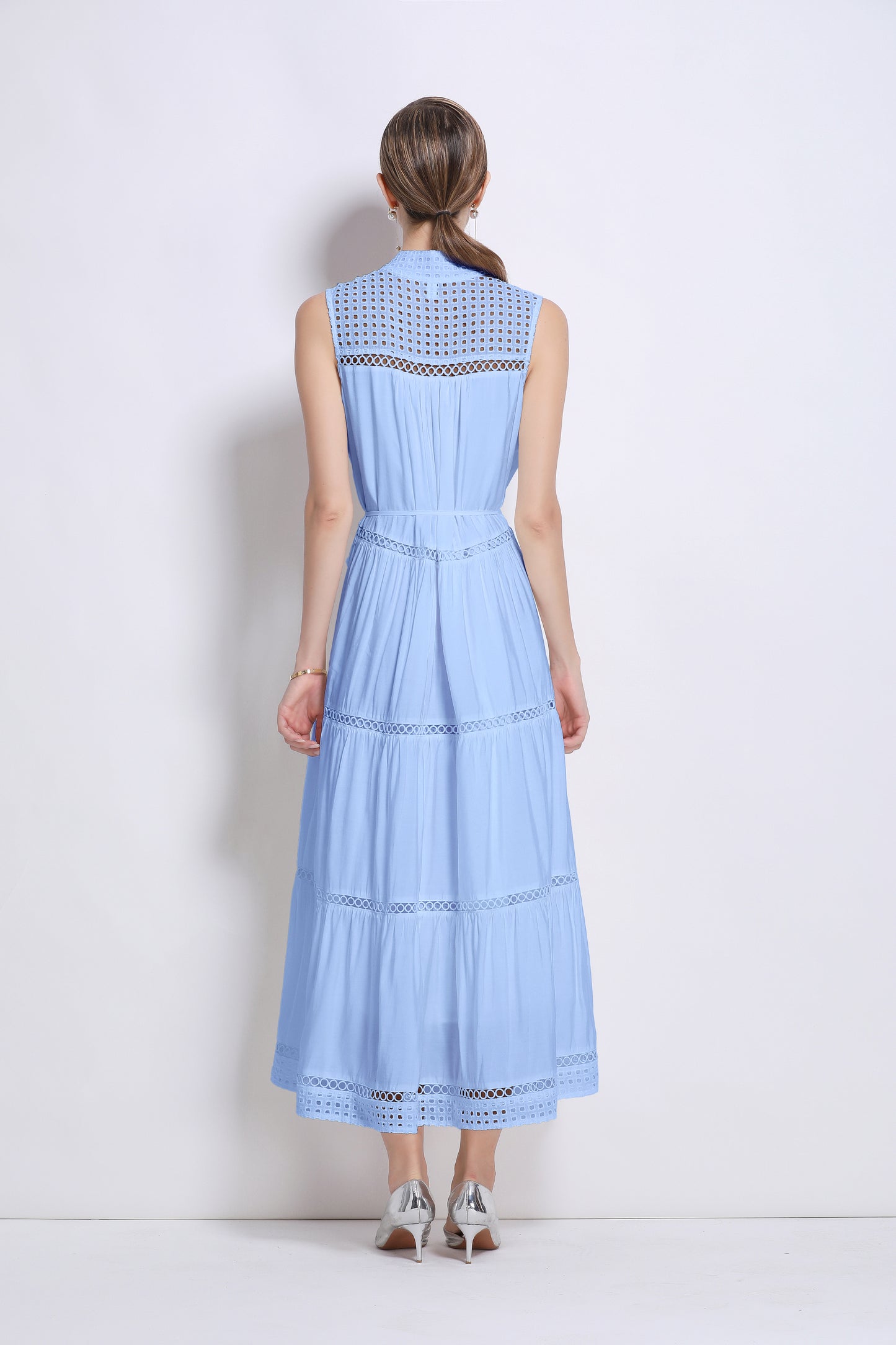 Women's Hollow Out High Neck Sleeveless Maxi Dress