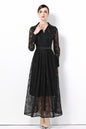 Women's Polo Collar Long Sleeve Lace Maxi Dress