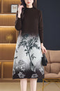 Women's Fashion Print Knit Pullover Sweater Midi Dress