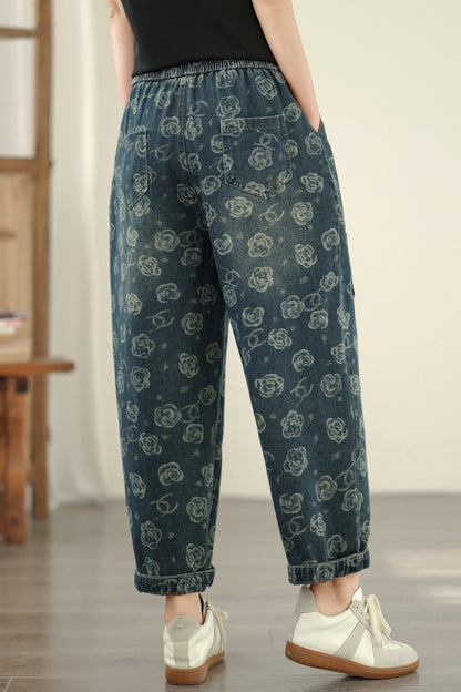 Women's Baggy Jeans Drawstring Elastic Barrel Denim Pants