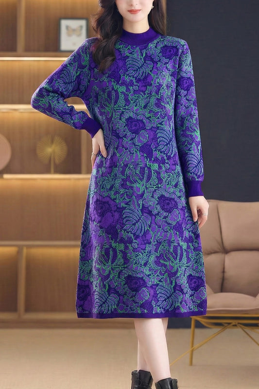 Women's Long Sleeve Knit Stretch Sweater Midi Dress