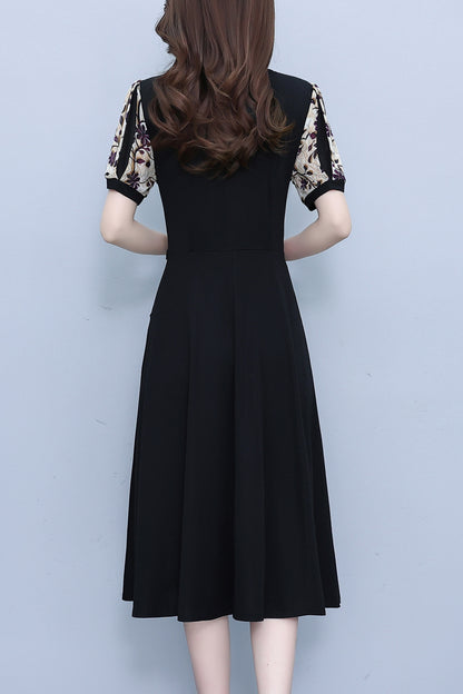 Women's Short Sleeve Pocket A-line Stretch Midi Dress