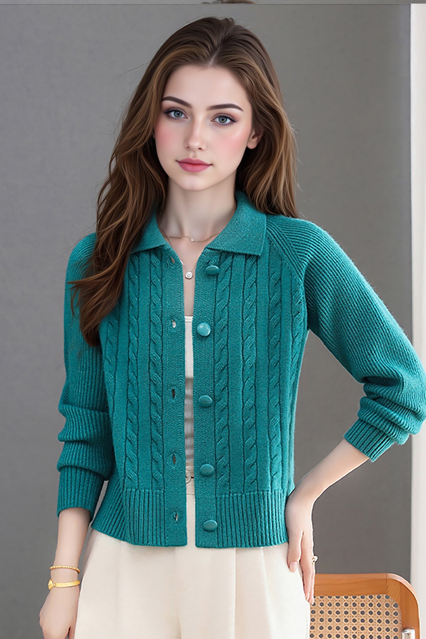 Women's Cable Knit Cardigan Open Front Sweater Jacket