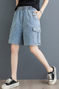 Women's High Waisted Baggy Jean Wide Leg Denim Shorts - LAI MENG FIVE CATS