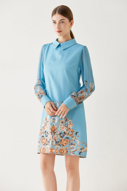SSY-Women's Floral Chiffon Long Sleeve Mini Dress