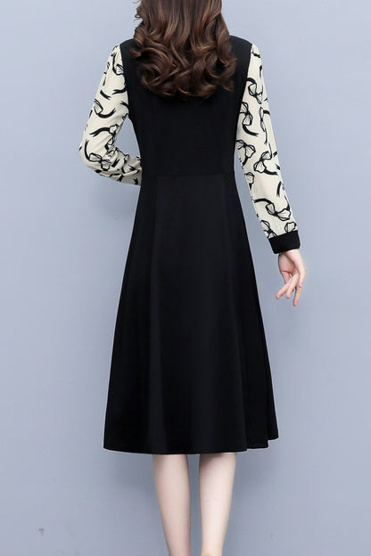 Women's Elegant Tie Neck Long Sleeve Black Dress - LAI MENG FIVE CATS