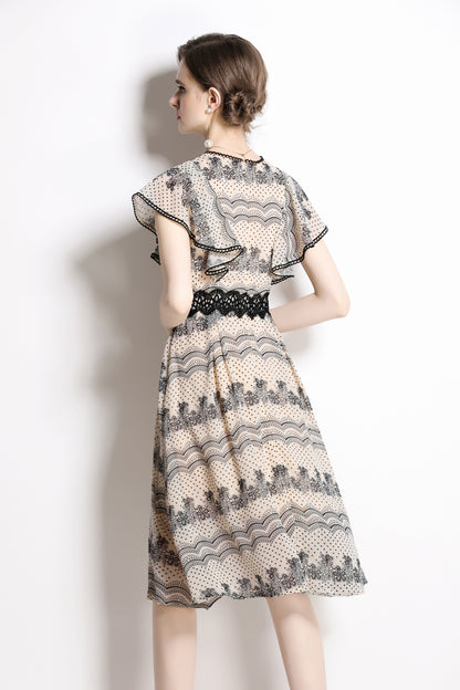 SSY-Women's Boho Floral Ruffle Chiffon Lace Midi Dress