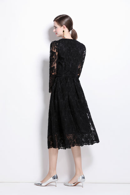 2 Pieces Chiffon Lace Button Midi Dress