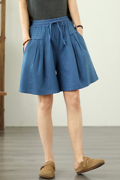 Women's High Waisted Baggy Jean Wide Leg Denim Shorts - LAI MENG FIVE CATS