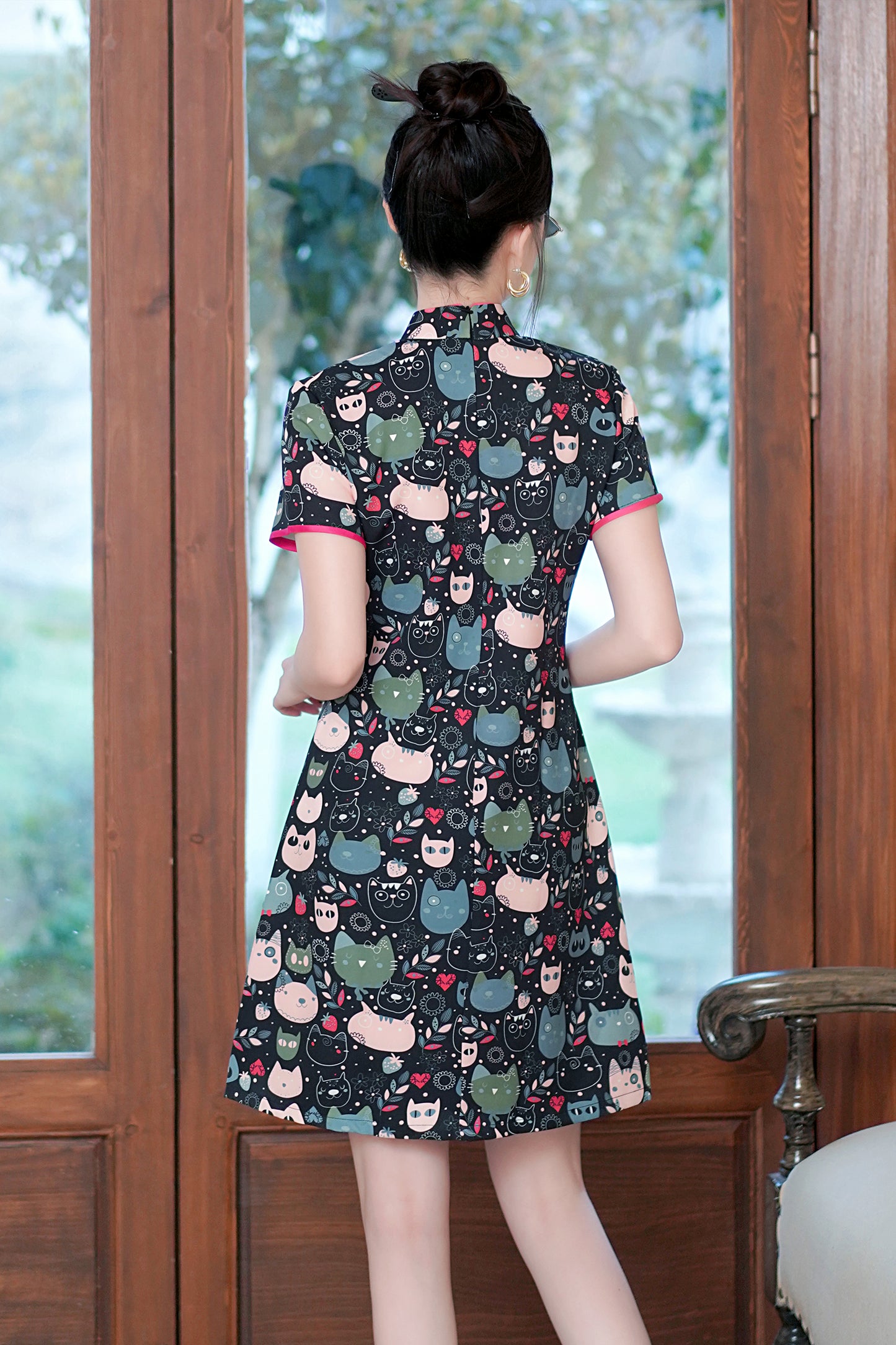 Women's Chinese Cheongsam Print Mini Dress