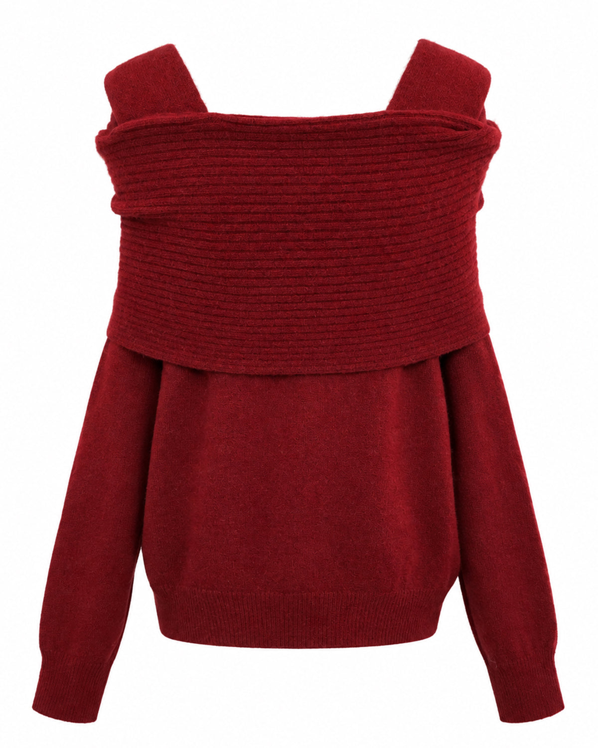 28683-Burgundy Bow Off-Shoulder Knit Sweater