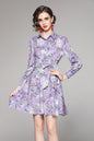SSY-Women's Long Sleeve Lapel Collar Floral Mini Dress