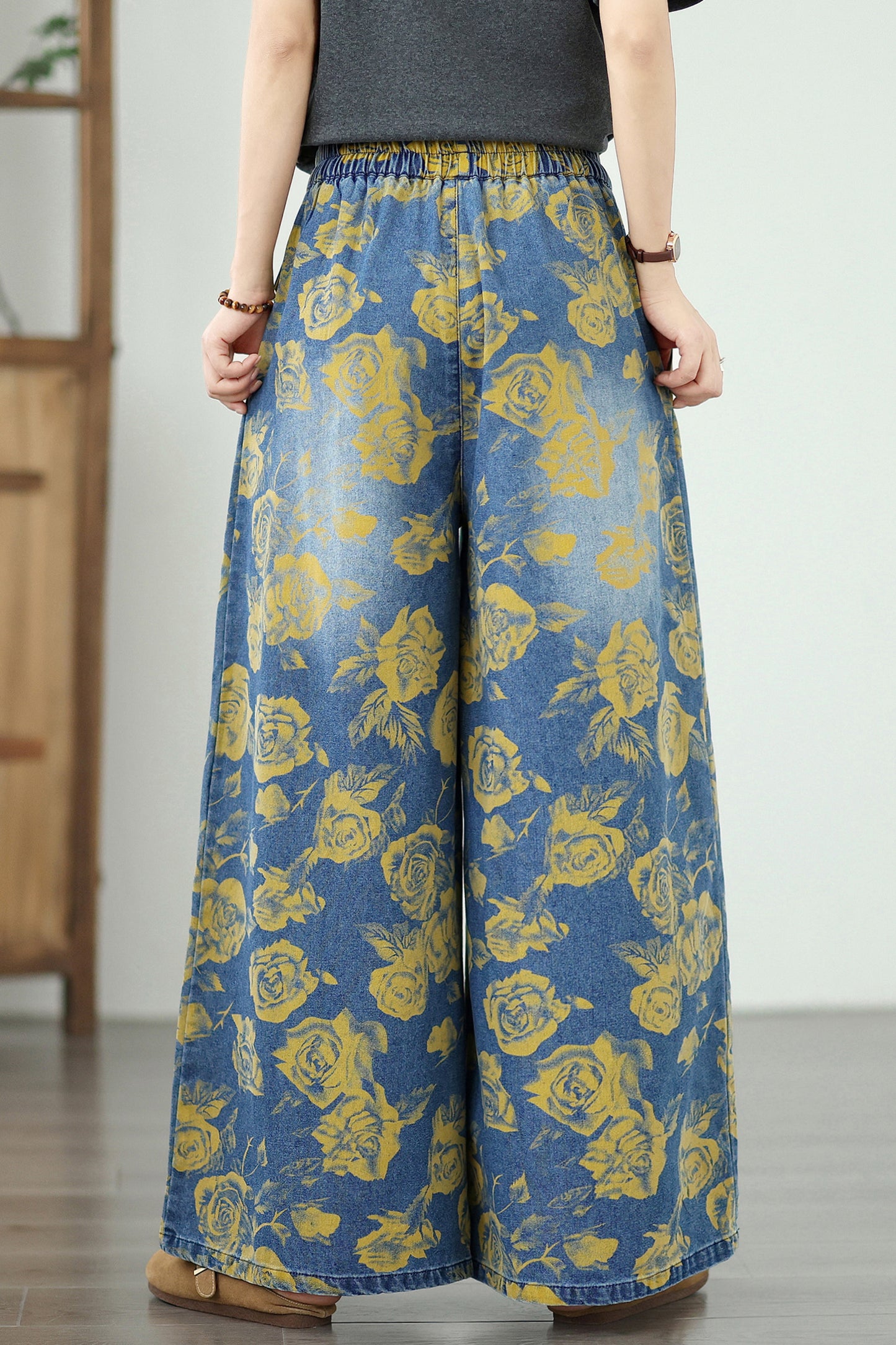 Women's Jeans Elastic Waist Wide Leg Denim Pant