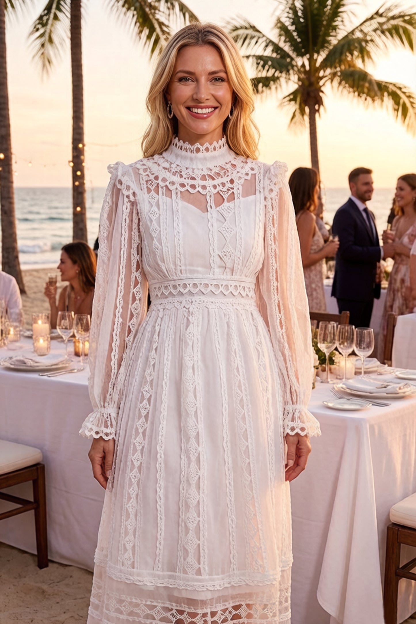 Elegant French-Inspired Lace Hollowed-out Maxi Dress