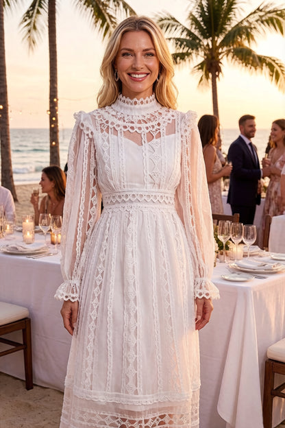 Elegant French-Inspired Lace Hollowed-out Maxi Dress