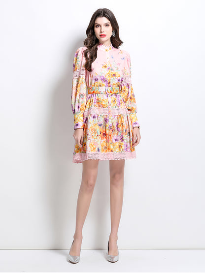 Women's Hollow Out Floral Print Mini Dress