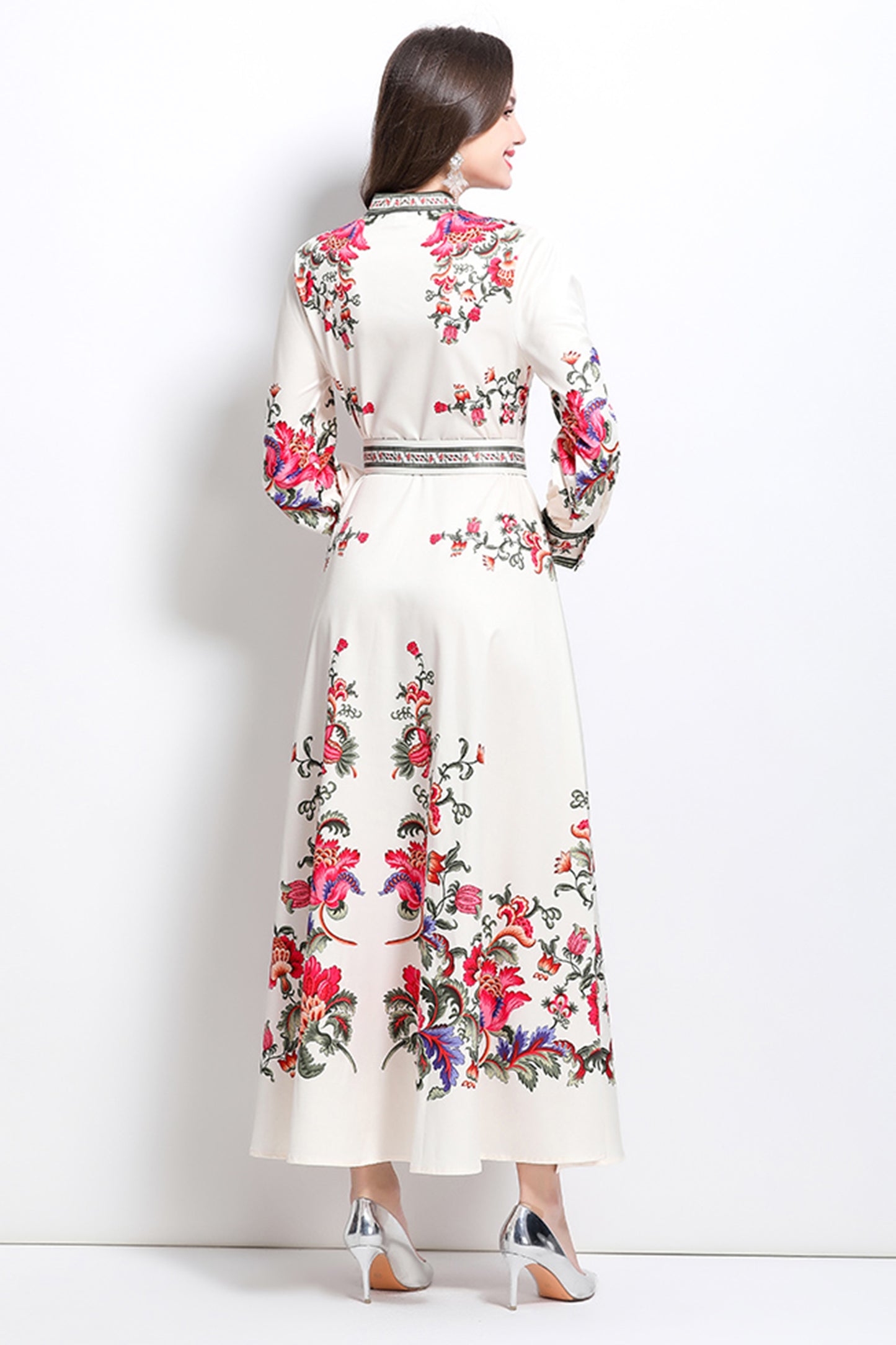 Women's Floral Print Maxi Dress Flowy Split Long Dress