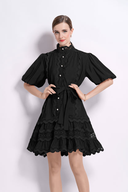 Black Lace Trim Mini Dress for Women – Elegant Romantic Summer Outfit