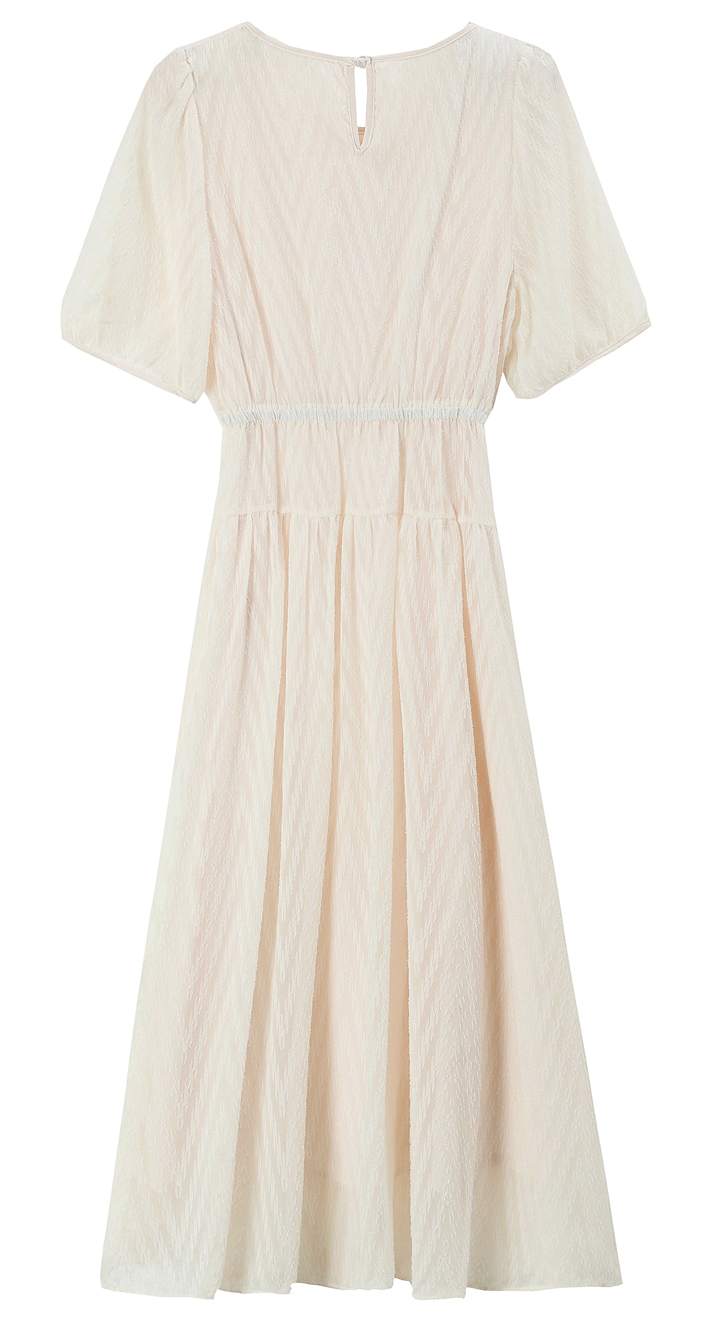 Ivory Textured Chiffon Midi Dress with Elastic Waist