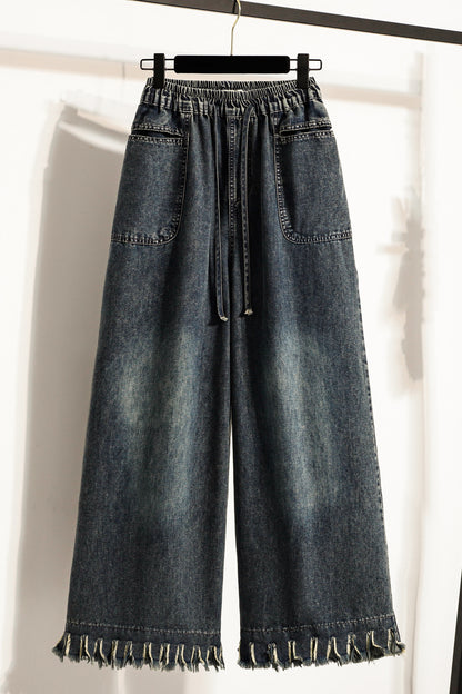 26-Women's Baggy Jeans Elastic Waist Loose Denim Pants