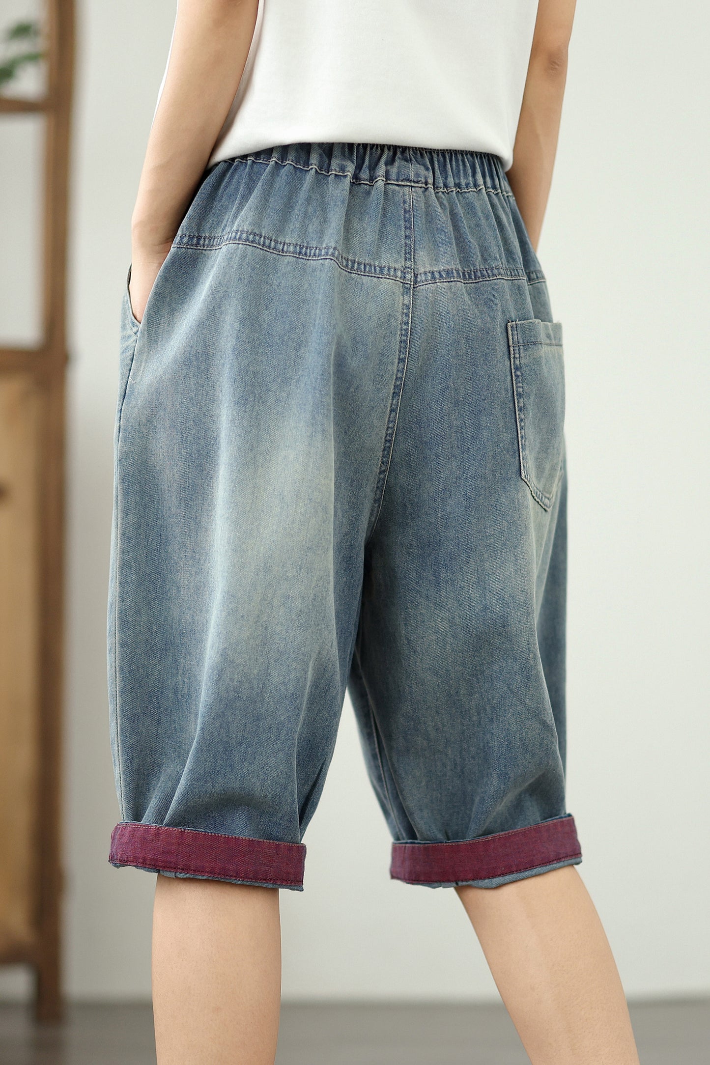 Women Jeans Denim Harem Pants Elastic Waist