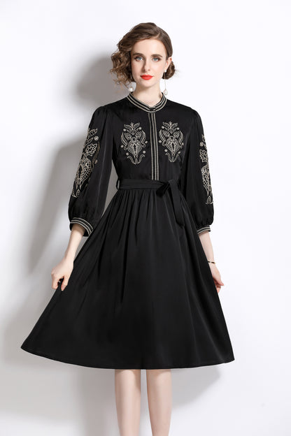Women's Vintage V-Neck Casual Elegant Midi Dress