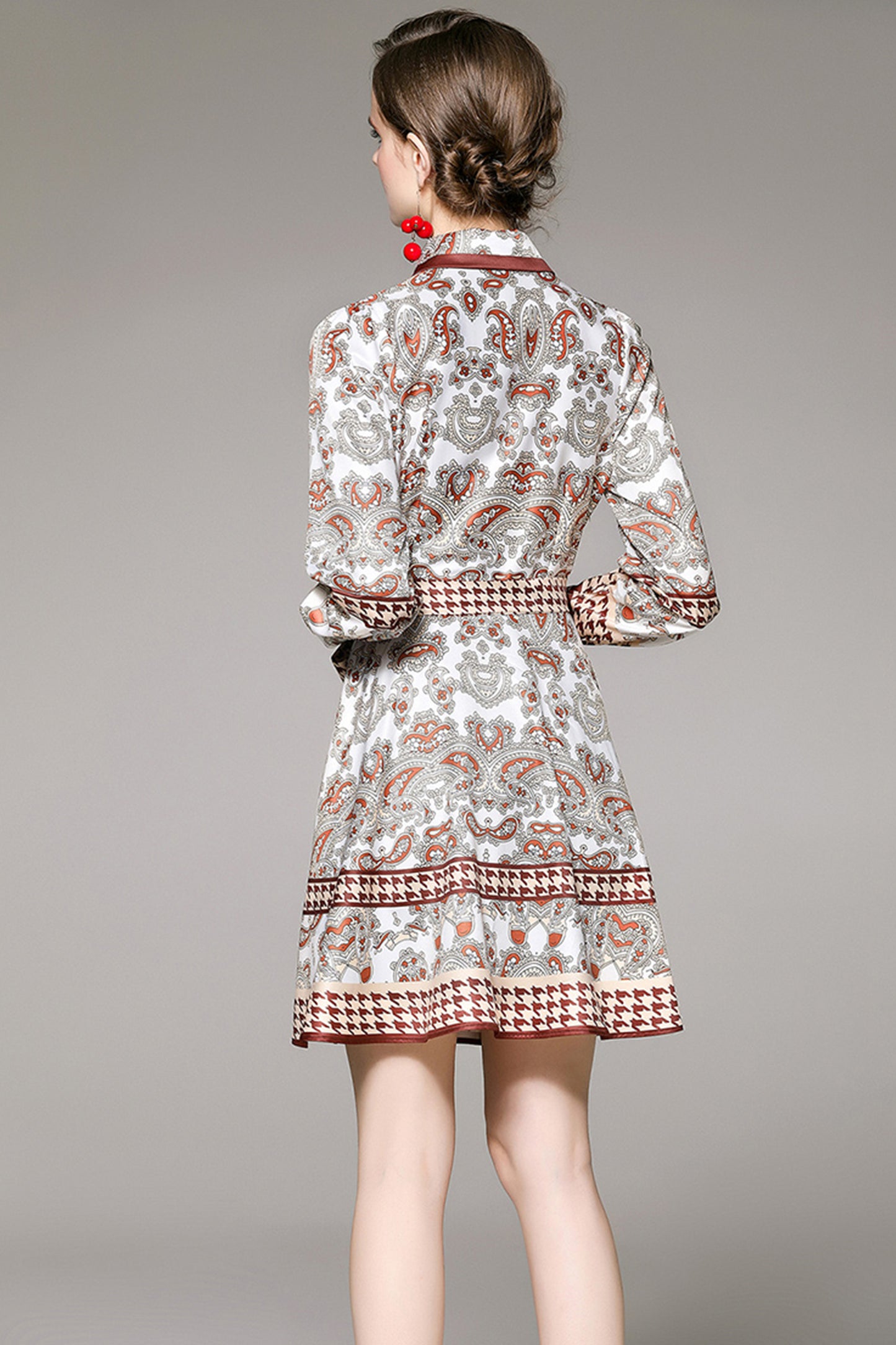 SSY-Women's Long Sleeve Lapel Collar Floral Mini Dress