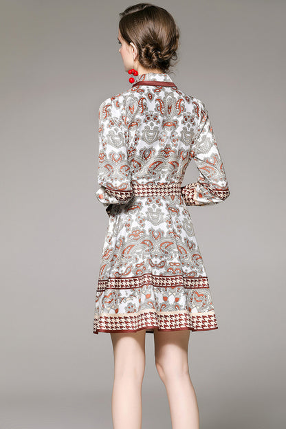 SSY-Women's Long Sleeve Lapel Collar Floral Mini Dress