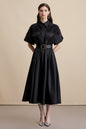 Women's Lace Collar Short Sleeves Pocket Midi Dress
