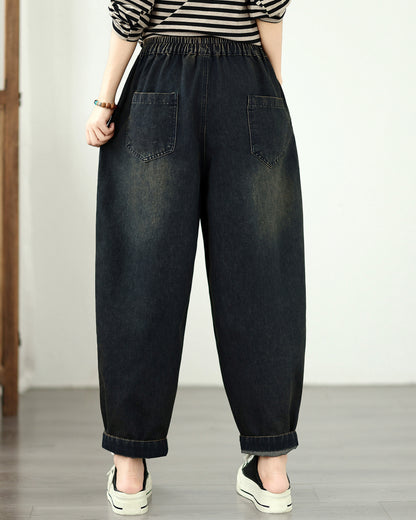 Boho Loose Fit Embroidered Baggy Jeans with Floral Details