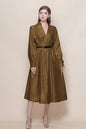 Women's V-Neck Silk Satin Puff Sleeve Button Midi Dress