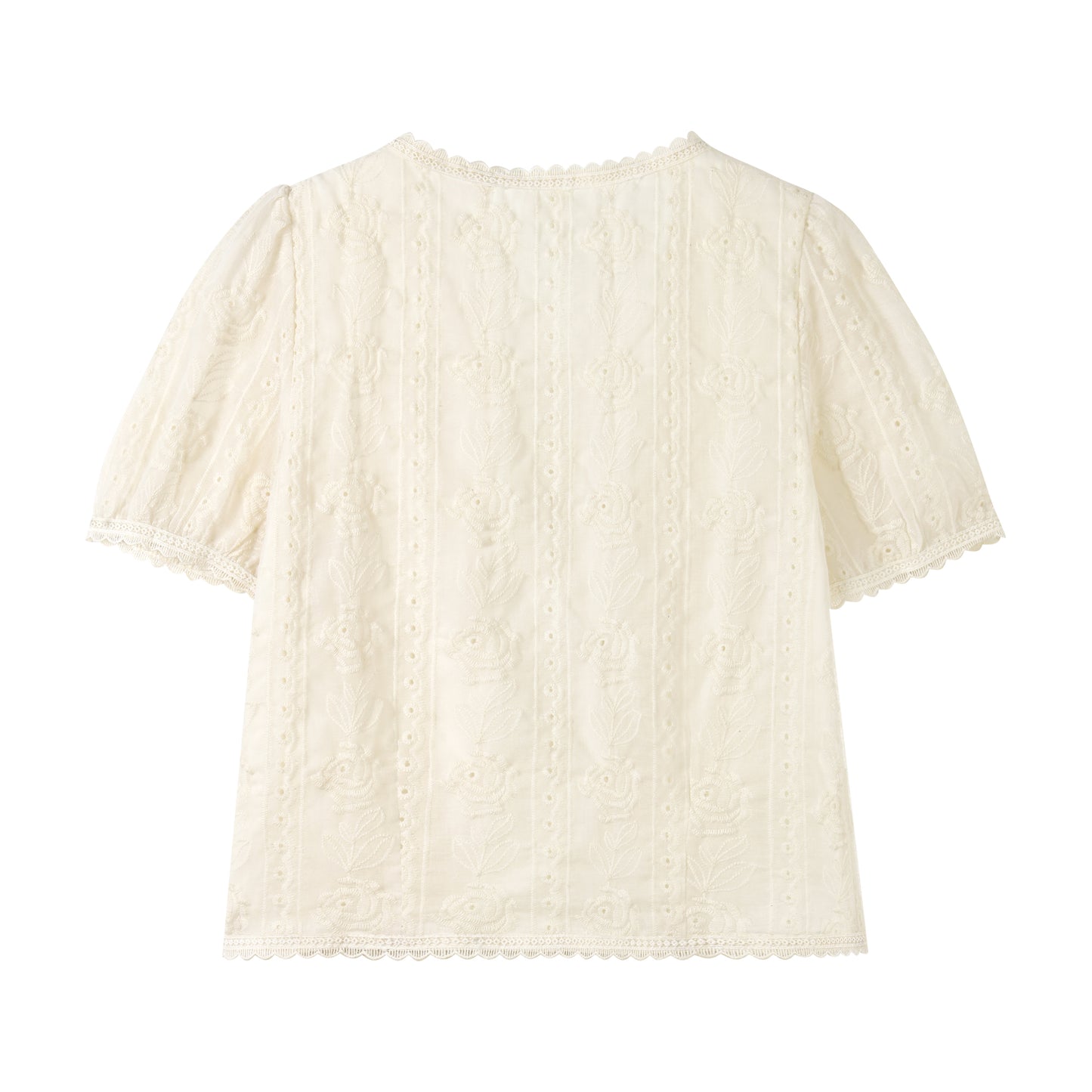 Embroidered Eyelet Blouse | Breathable Cotton with Lace Trim