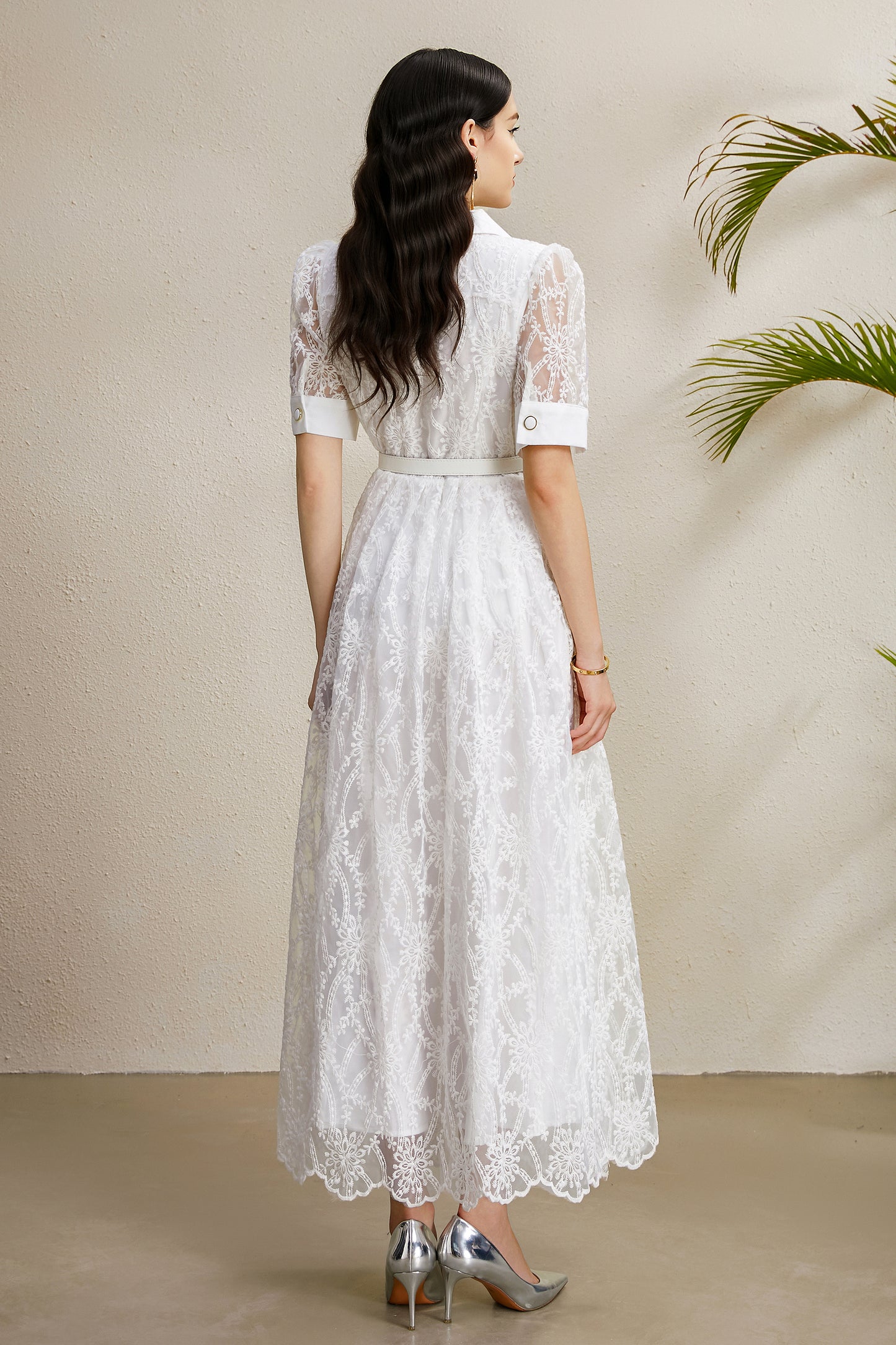 Women's Mesh Embroidery V-Neck Lace Maxi Dress