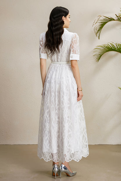 Women's Mesh Embroidery V-Neck Lace Maxi Dress
