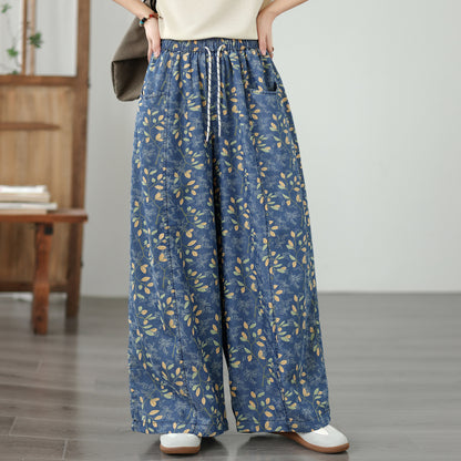 Women's Wide Leg Jeans Lightweight Wasited Elastic Print Y2K Pants - LAI MENG FIVE CATS