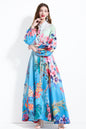 Women's Floral Print Puff Sleeve Split Maxi Dress