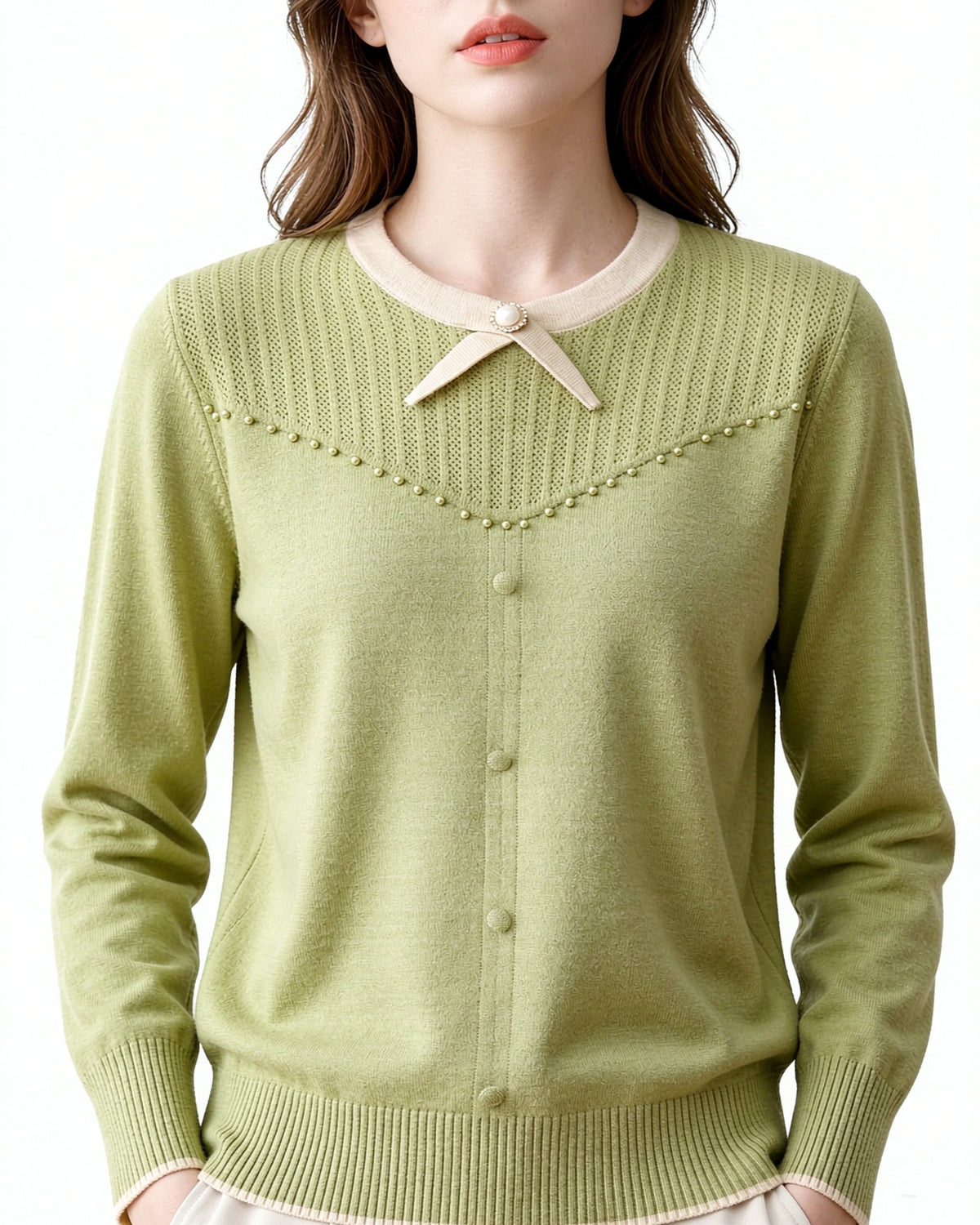 Elegant Pearl Long Sleeve Knit Sweater Pullover Top