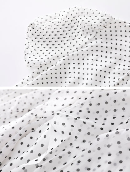 White Polka Dot Ruffle Chiffon Maxi Dress