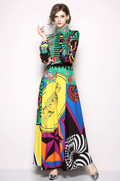 FSY-Women's Floral Print Button Up Split Long Dress