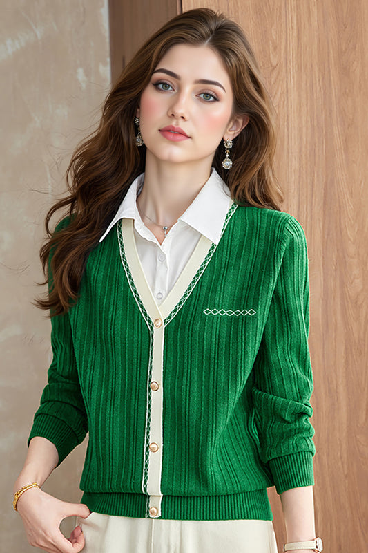 Women's Sweater 2 in 1 Lapel Ribbed Knit Pullover Top