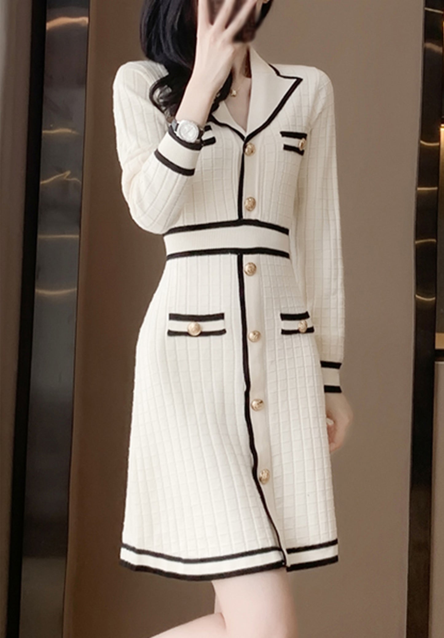 Women's  Knit Dress  Long Sleeve  V- Neck Elegant Casual  Mini Dress